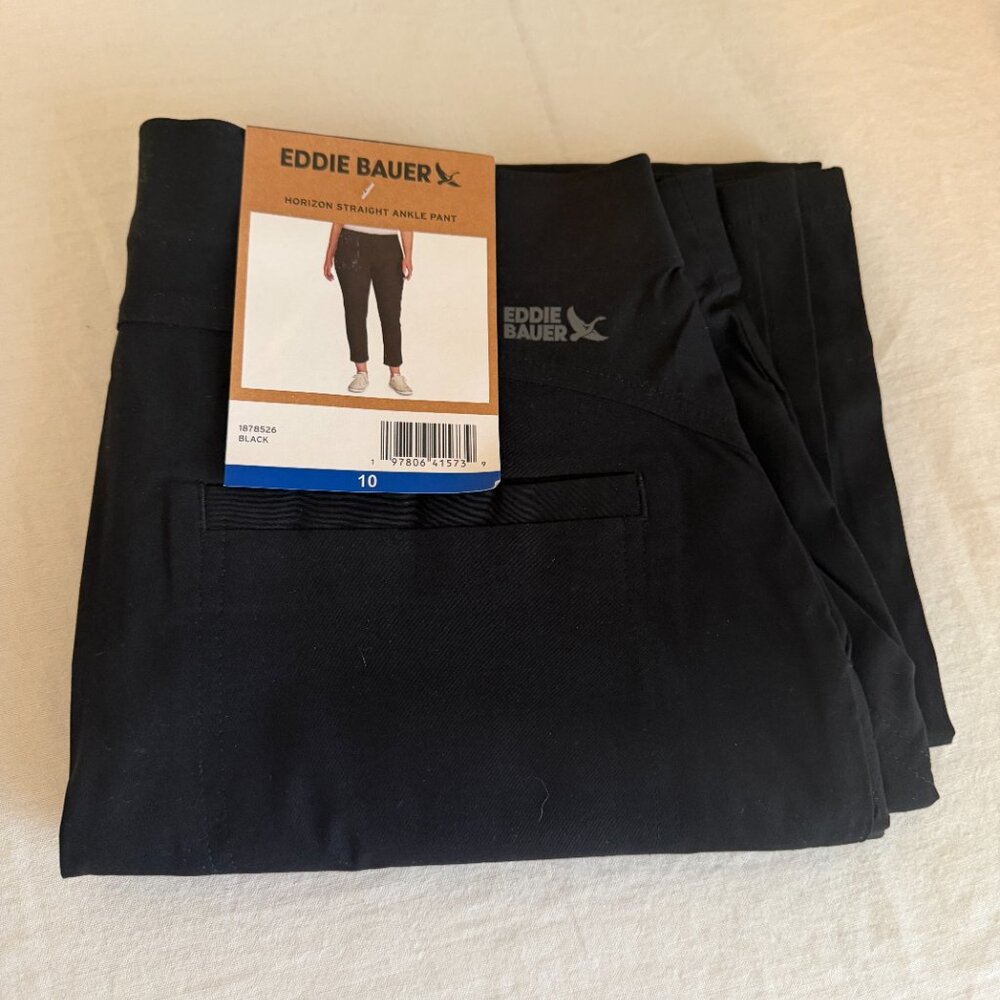 Eddie Bauer Women's Horizon Straight Ankle Pant Size 10 Black Outdoor Casual NEW